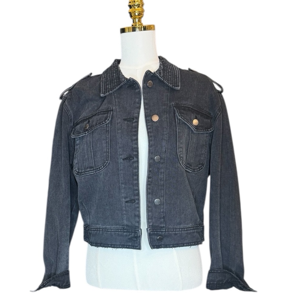 BBJ Los Angeles Cropped Denim Trucker Jacket Black Size Large Jean Button Front